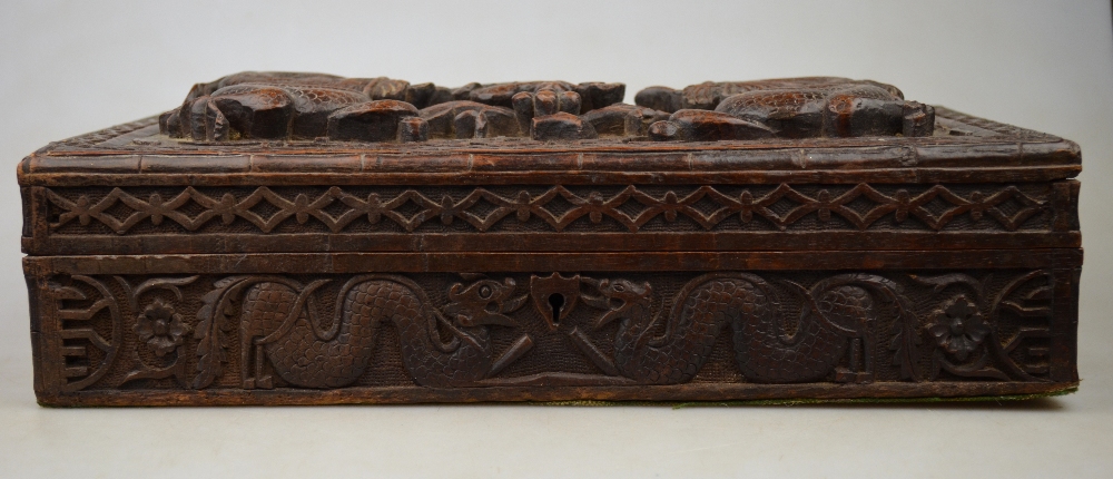 A Chinese carved teak cigar box, the top - Image 2 of 4