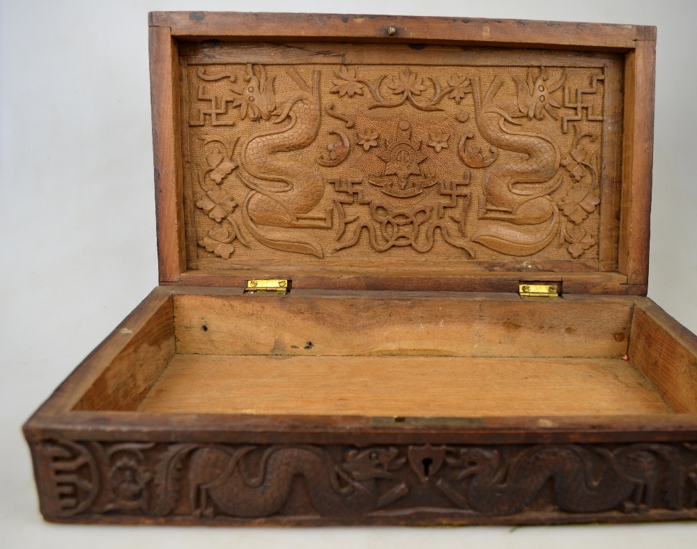 A Chinese carved teak cigar box, the top - Image 3 of 4