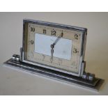 An Art Deco chrome mantel clock with rectangular dial Condition Report Not ticking