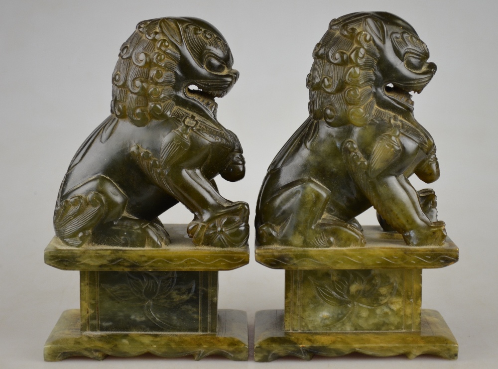 A pair of Chinese carved soapstone seate - Image 4 of 4