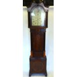 I. Kaye, Liverpool, 19th century 8-day mahogany longcase clock, the painted arched dial with moon-