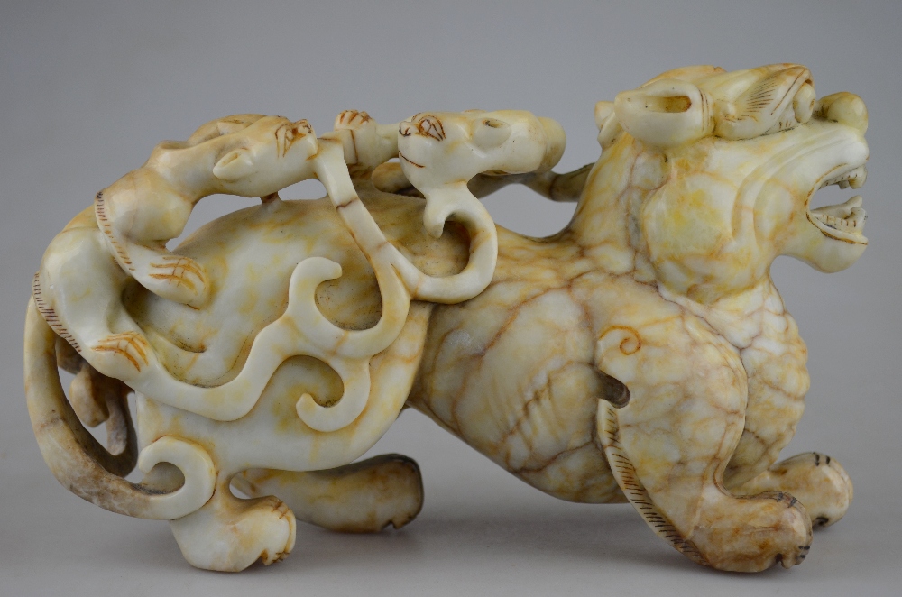 A Chinese heavy carved marble group of a - Image 3 of 6