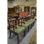 A good quality set of six Regency mahogany bar back dining chairs each having horizontal rope