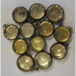 Twelve silver keywind pocket watch cases, with glasses,