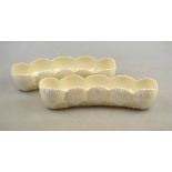 Belleek first period black mark 1863-90 - a pair of cream lustre flower troughs moulded with