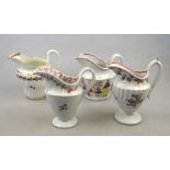 Four English late 18th/early 19th century cream jugs comprising: a New Hall creamer decorated with