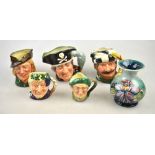 Five Royal Doulton character jugs - three of medium size - Long John Silver, Robin Hood and The