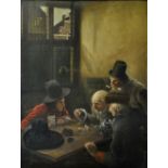 Claus Meyer (1856-1919) - Figures in a tavern interior playing dice, oil on canvas, signed lower