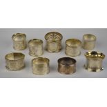 Nine various Victorian and Edwardian silver napkin rings, 8.