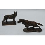 Two cast bronze dogs - Setter and Alsatian,