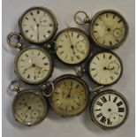 Eight various silver pocket watches with keywind lever movements (all a/f)