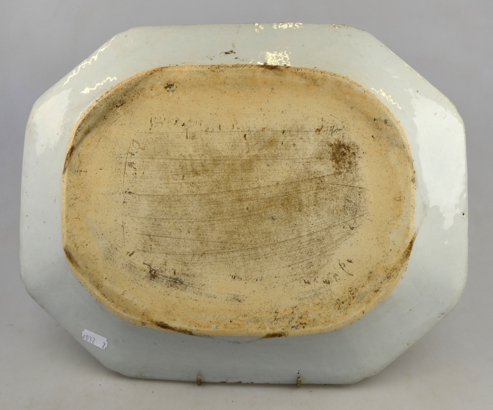 A Chinese Nanking blue and white chamfered rectangular meat dish, 18th century, decorated with - Image 2 of 2