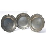 Three antique Dutch pewter dishes with moulded rims,