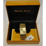 A gentleman's Favre-Leuba 9ct gold wristwatch with rectangular silvered dial,