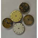 Five various pocket watch movements with strike-on-gong actions (all a/f - two lacking dials)