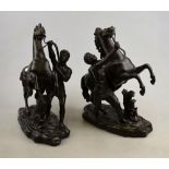 After Guillaume Cousteau - a pair of brown patinated bronze Marley Horses with attendants,