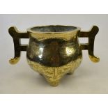 A Chinese polished bronze 19th century censer decorated with Shou Lao and other immortals, 16.5 cm