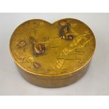 A Japanese brass kidney shaped trinket box,