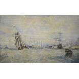 J Callow - A naval fleet off Portsmouth Harbour, watercolour, signed and dated 1868 lower right,