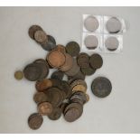 A collection of 18th and 19th century copper coinage, including 1788 Barbados penny,