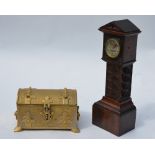 A Victorian carved walnut miniature longcase clock with brass dial (1876 patent), 33 cm,