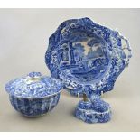 A collection of Spode Italian dinner and tea wares, oval blue printed mark, including four fruit