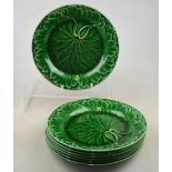 Seven Victorian Wedgwood green majolica leaf moulded plates, 20 cm (7) Condition Report One plate