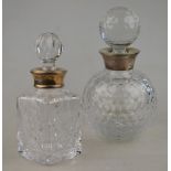 A cut glass 'golf ball' cologne bottle and stopper with silver collar, Bishtons Ltd.