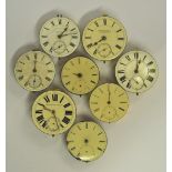 Eight various fusee pocket watch movements with enamel dials - all a/f