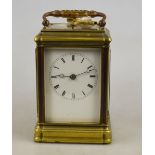 A brass repeating carriage clock striking on a bell, 12 cm Condition Report Top right-hand side of