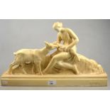 An Art Deco model of a 'Woman with Goats', 30 cm high x 49 cm long Condition Report Crazed overall
