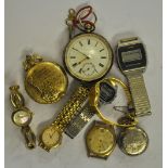 A late Victorian silver open-faced pocket watch with American Watch Co., Waltham, keywind lever