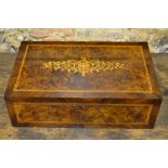 A Victorian satinwood inlaid rosewood and walnut oversize writing box, the interior with leather