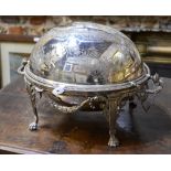A Victorian electroplated oval engraved breakfast dish with revolving cover,
