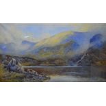 IC Stuart - 'Scottish Glen', an extensive view, watercolour, signed lower left, 41 x 73 cm Condition
