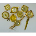 Seven various ladies' vintage 9ct gold wristwatches and an empty wristwatch case (all a/f)