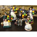 Six Royal Doulton figures - The Old Balloon Seller HN1315; Biddy Penny Farthing HN1843; Balloon Girl