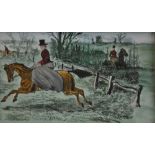 A set of four hand-coloured hunting prints to/w tapestry (5)