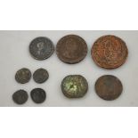 A quantity of antique copper coinage including 1793 North Wales halfpenny,