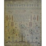 An 18th century cross-stitch needlework sampler worked with Crowns of Nobility with initial
