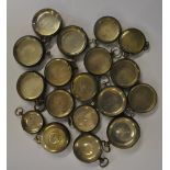 Eighteen various silver pocket watch cases (no movements), with glasses,