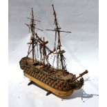 A solid-hull wood model of HMS Victory,