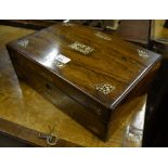 A Victorian mother-of-pearl inlaid rosewood writing box having