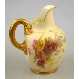 Royal Worcester ivory ground jug with floral decoration and gilt highlights, date cypher 1898, 14 cm