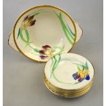 A Grays Pottery fruit set designed by Susie Cooper and decorated with irises comprising a twin