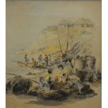 John Harding (c 1777-1857) - 'Unloading the catch', watercolour, signed and dated 1805 lower right,