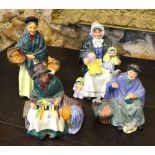 Four Royal Doulton figures - Tuppence a Bag HN2320; The Rag Doll Seller HN2944; The Orange Lady