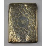 A Victorian  foliate engraved silver visiting card case with watered silk lining, Hilliard &