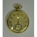 A gentleman's 14k Longines slimline pocket watch, the matt-silvered dial with gilt Roman numerals