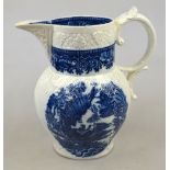 Pennington, Liverpool, (c. 1770-85)  - a pearlware cabbage leaf moulded jug decorated with a blue